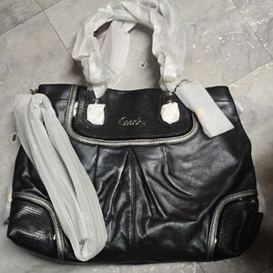 Coach Black Leather Tote with Modern Slouchy Design
